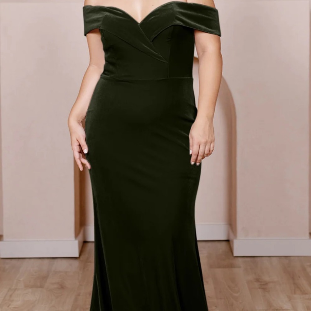 Revelry Bardot OLIVE Velvet (612) Bridesmaid Dress